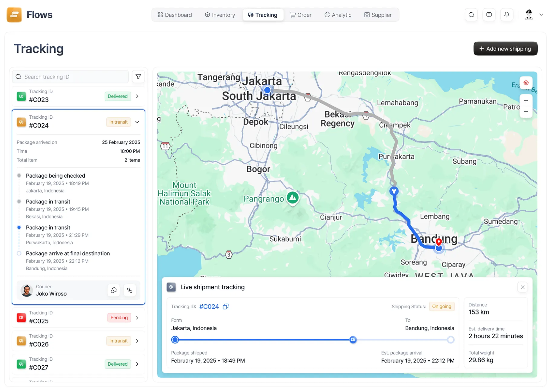 Logistics tracking dashboard
